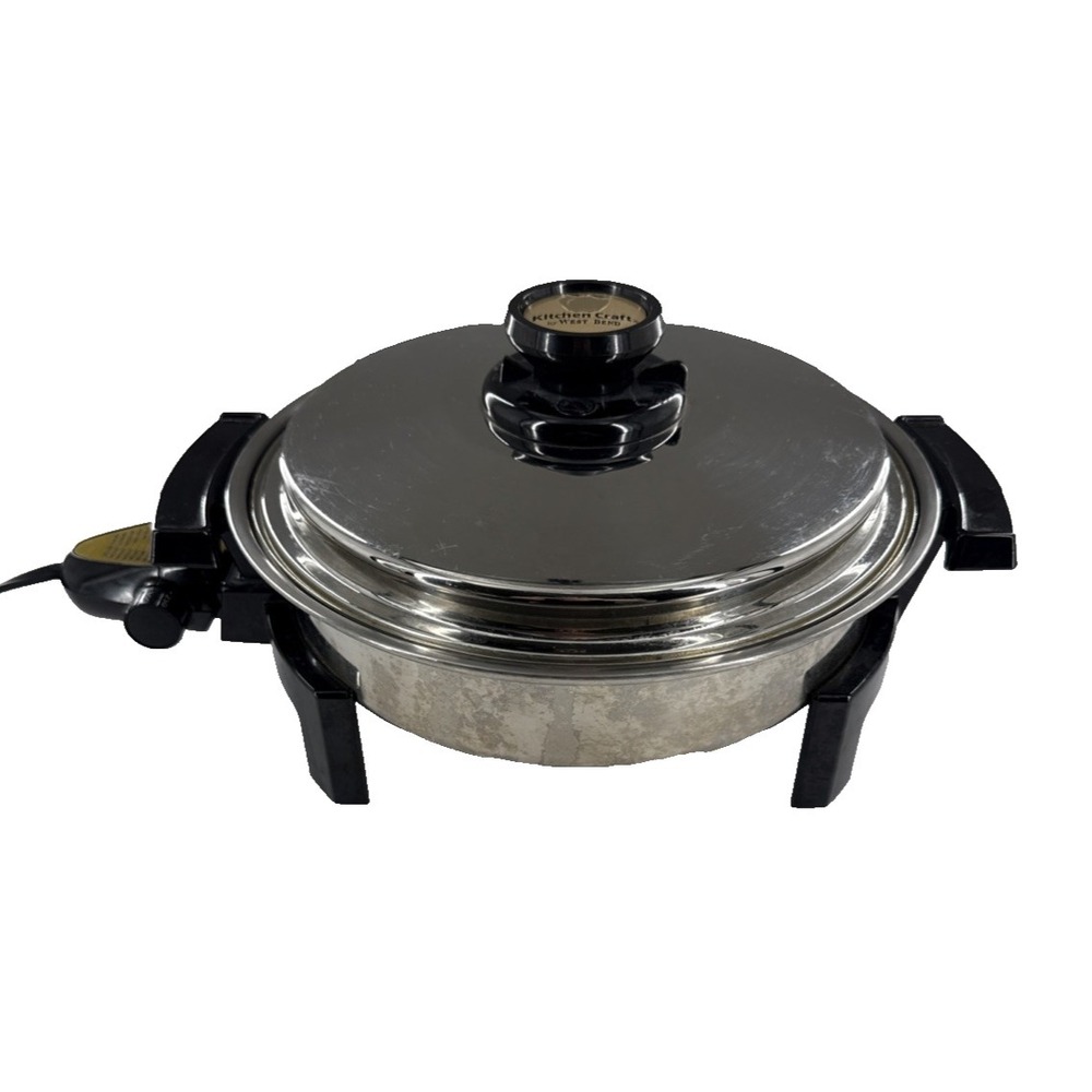 Kitchen Craft West Bend Liquid Core Stainless Electric Skillet 11.5" 900W USA